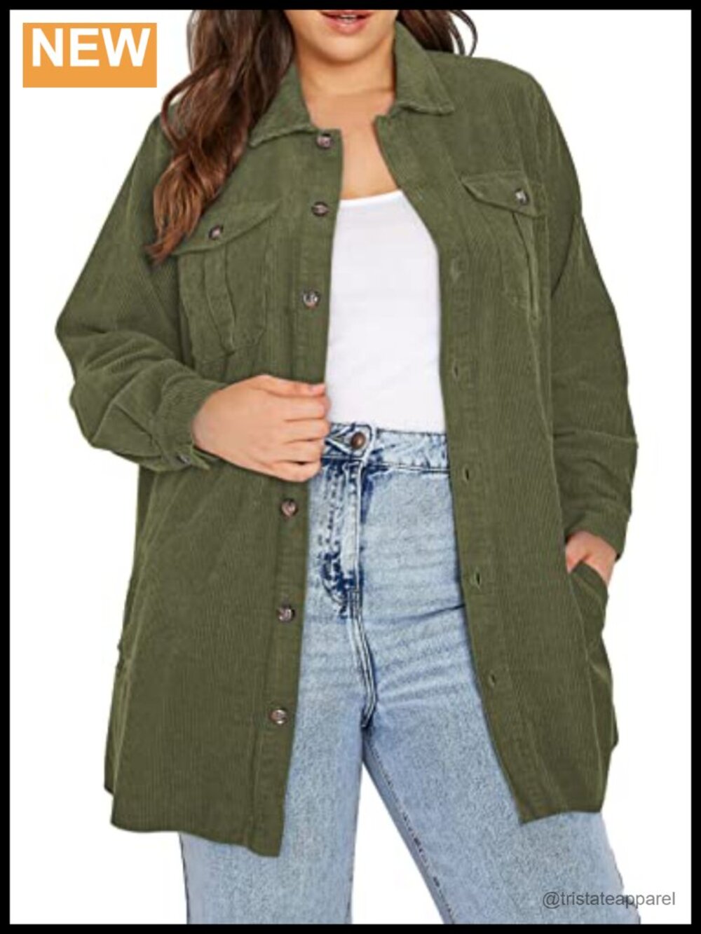 Plus Size Corduroy Shacket Jacket Long Sleeve Button Down